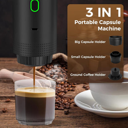 Cafetera Portátil 3 en 1 – Espresso Profesional  Recargable y Compatible con Cápsulas
